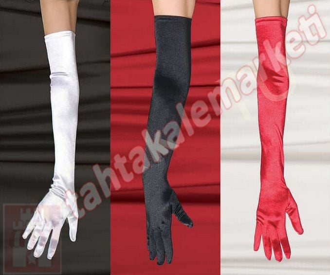 Saten Eldiven Uzun Dirsek Üstü Likralı