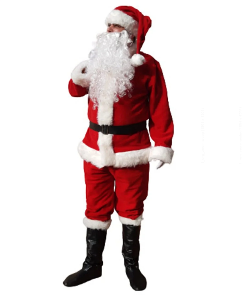 Yetişkin Noel Baba Kostümü Lüks 8li Tam Takım Set